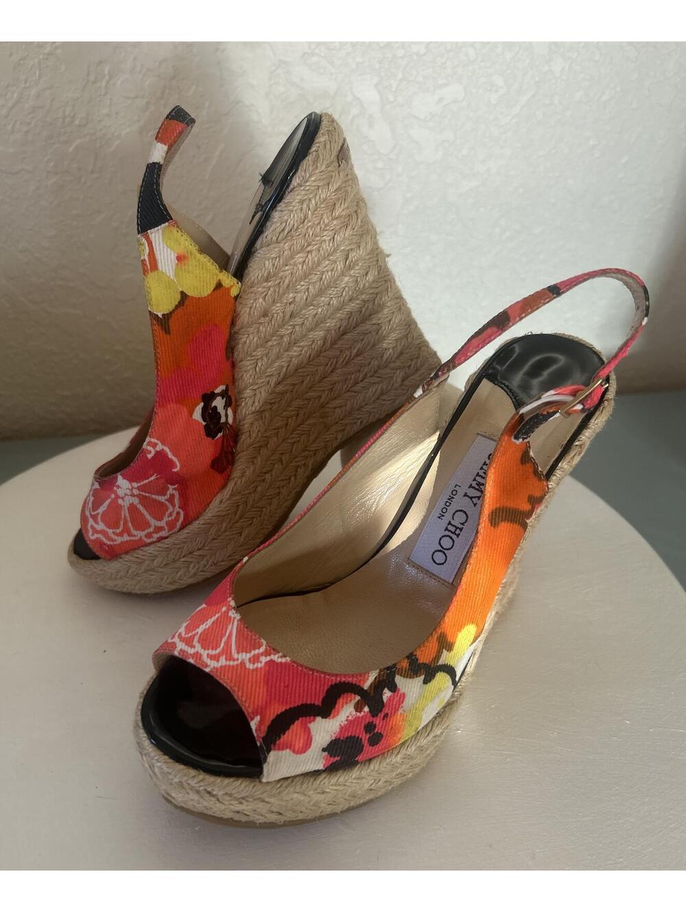 Jimmy Choo Floral Canvas Espadrille Wedges Size 36